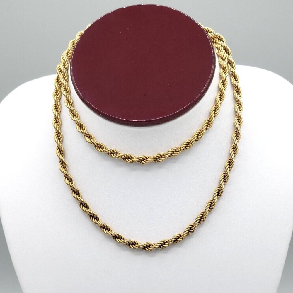 Monet Signed Gold Tone Metal Twisted Rope Chunk Chain Long Necklace 26 in